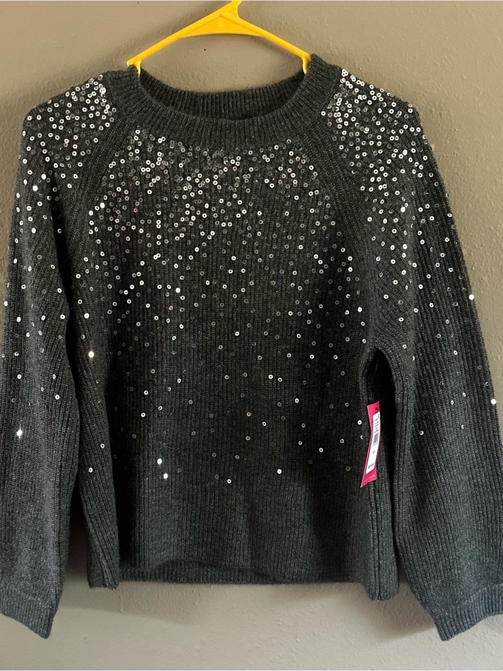 Vince Camuto Dark Gray Sequin Crewneck Sweater